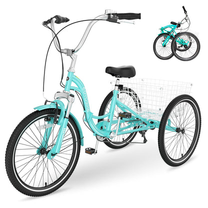 H&ZT Adult Tricycle, 3 Wheeled Bike, Trike Cruiser Bike, with 7-Speed Gear, Parking Brake Handle, Low Step, Large Rear Basket, Elderly Friendly, for Men, Women, and Teens
