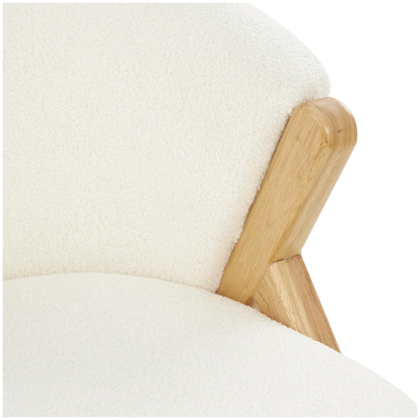 Deco 79 Polyester Living Room Accent Chair Rounded Boucle Side Chair with Angled Wooden Legs, Corner Chair 27" x 26" x 28", White
