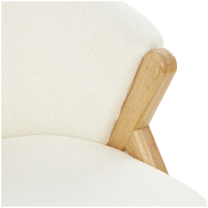 Deco 79 Polyester Living Room Accent Chair Rounded Boucle Side Chair with Angled Wooden Legs, Corner Chair 27" x 26" x 28", White