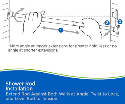 Kenney KN609C/10 Twist & Fit No Tools Camlock Tension Shower Curtain Rod, 42-72" Adjustable Length, White