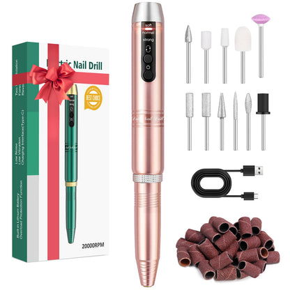 20000RPM Electric Nail Drill Compact Portable Efile Professional Manicure Pedicure Nail File Drill Kit for Acrylic, Gel Nails and Home Salon Use