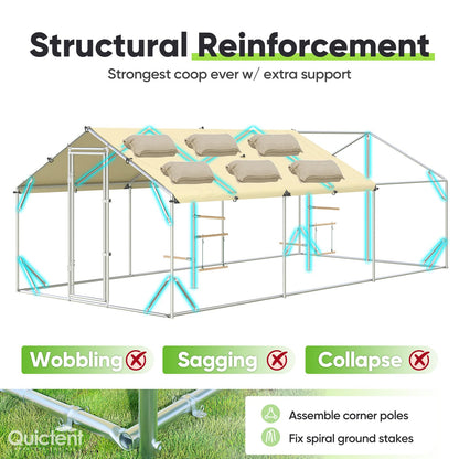 Quictent 18x9x6.6ft Metal Chicken Coop Run with Perch & Swing, Elite Series Large Walk-in Outdoor Poultry Cage Heavy Duty Predator Proof Hen Duck Rabbit Farm Pen House, Waterproof Anti-UV Cover