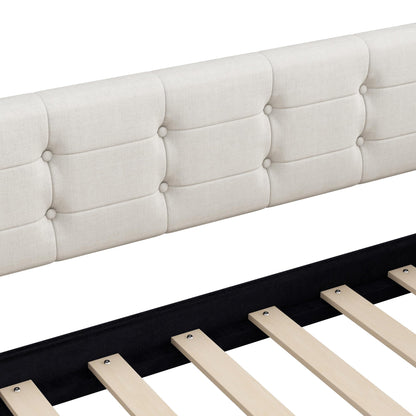Merax 85" Queen Size Linen Upholstered Daybed with 4 Support Legs,Beige