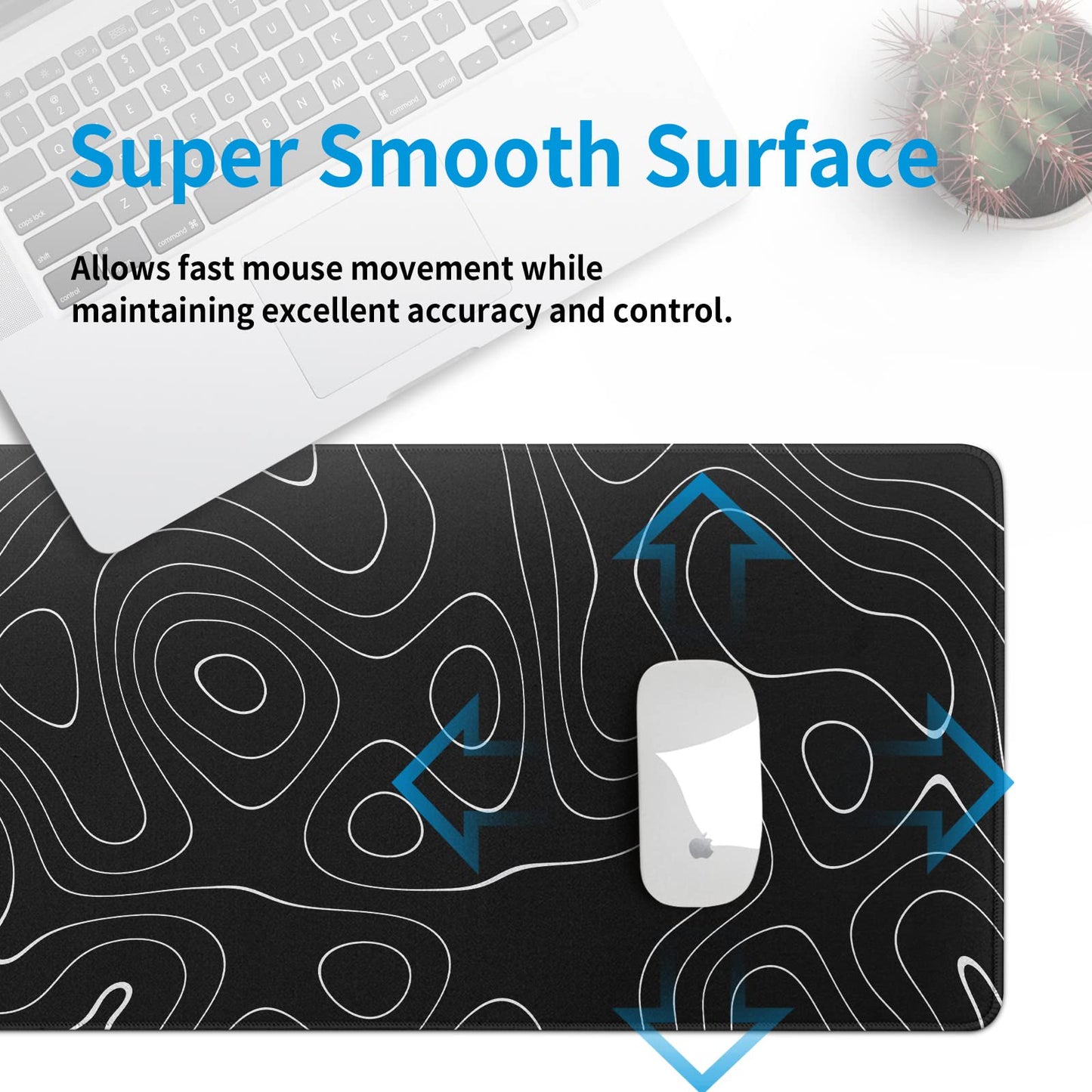 Llzdeuan Large Topographic Map Gaming Mouse Pad for Desk Black Desk Pad with Non-Slip Rubber Base Stitched Edge Desk Organizers and Accessories Desk Decor