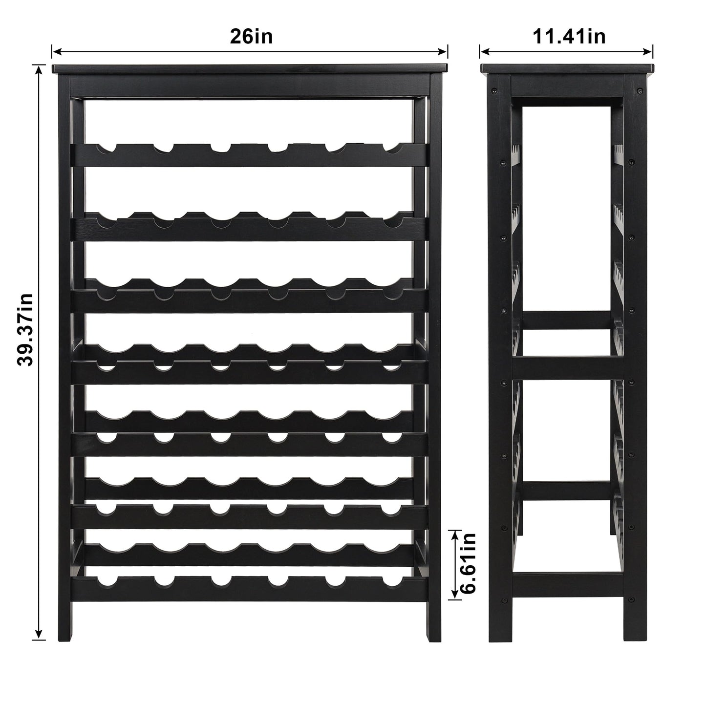 VASMIA 42 Bottles Bamboo Wine Rack,7-Tier Wine Rack Freestanding Floor with Table Top, Wine Storage Shelf for Kitchen Dining Room Bar,Black