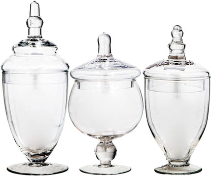 Small Apothecary Jars with Lids Set of 3, Home Essentials & Beyond, for Candy Buffet, Glass decor, Laundry Room, Potpourri, DIY Crafts and Bathroom Jars