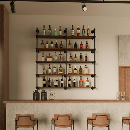 ONOTETUT Industrial Pipe Shelf 5 Tier,60 inch Industrial Wall Shelves with Solid Wood Plank,Pipe Shelving Wall Mounted for Farmhouse,Floating Pipe Book Shelves for Kitchen and Bar Shelving