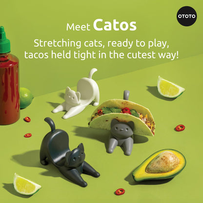 NEW - OTOTO Catos Taco Holder Set of 3 - Taco Shell Holder, Taco Stand, Taco Tray, Cute Kitchen Accessories, Weird Gifts, Cooking Gifts, Funny Gifts, Taco Stands for 3 Tacos, Fun Kitchen Gadgets