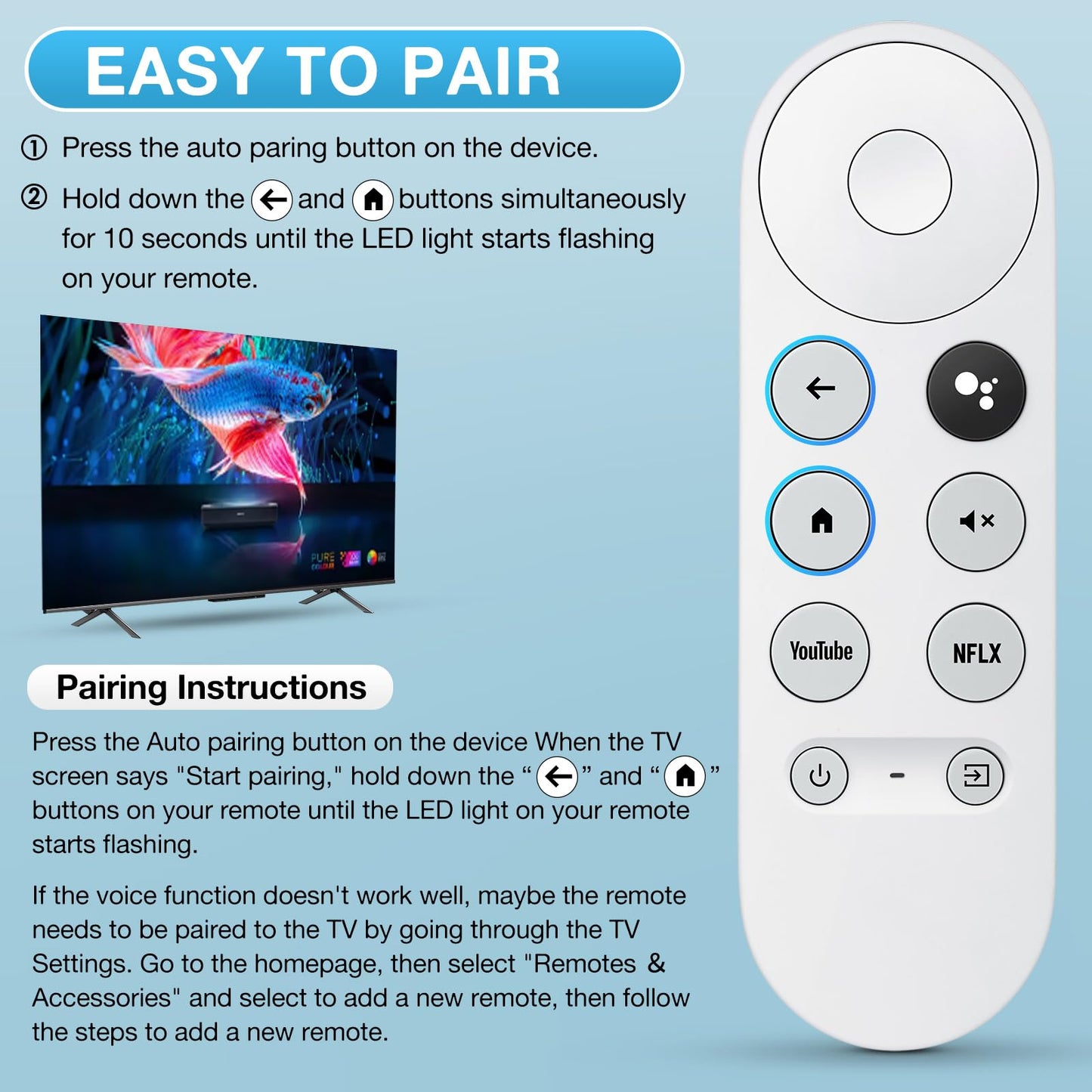 Replacement for Google-Chromecast-Remote, for Chromecast with Google TV Remote 4K/HD & Google TV Streamer 4K(Only for Snow Chromecast Google)