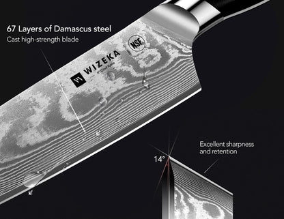 WIZEKA Damascus Chef Knife Set: 3 PCS,Super Sharp Kitchen Knives: Made of Japanese Steel VG10: Full Tang Professional Chef Knife Set With G10 Ergonomic Handle, Mothers Day