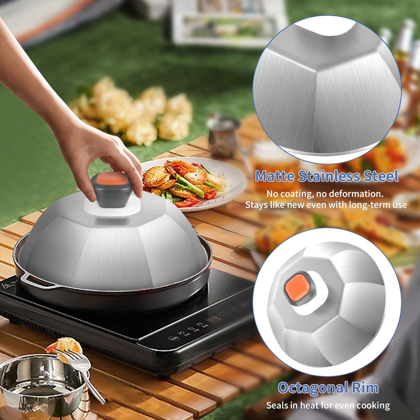 Cheese Melting Dome Set of 2, Stainless Steel 9" Griddle Melting Cheese Dome Wok Lids, Basting Cover for Griddle - Griddle Accessories for Outdoor & Indoor