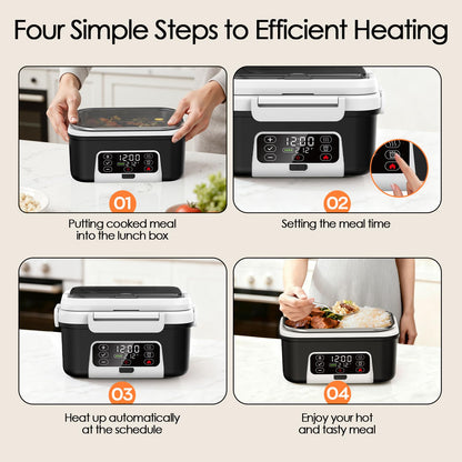 Odopok Cordless Electric Lunch Box, 6.3 Cup 100W Heated Lunch Box with 20000mAH Battery Powered for Self Heating, Including Fork Spoon and Insulated Bag for Men Women Adults, BPA Free(Black+White)