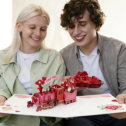 Caughttui 3D Pop Up Valentines Train Card, 3D valentine's day Gift Cards, Valentines Day Gifts