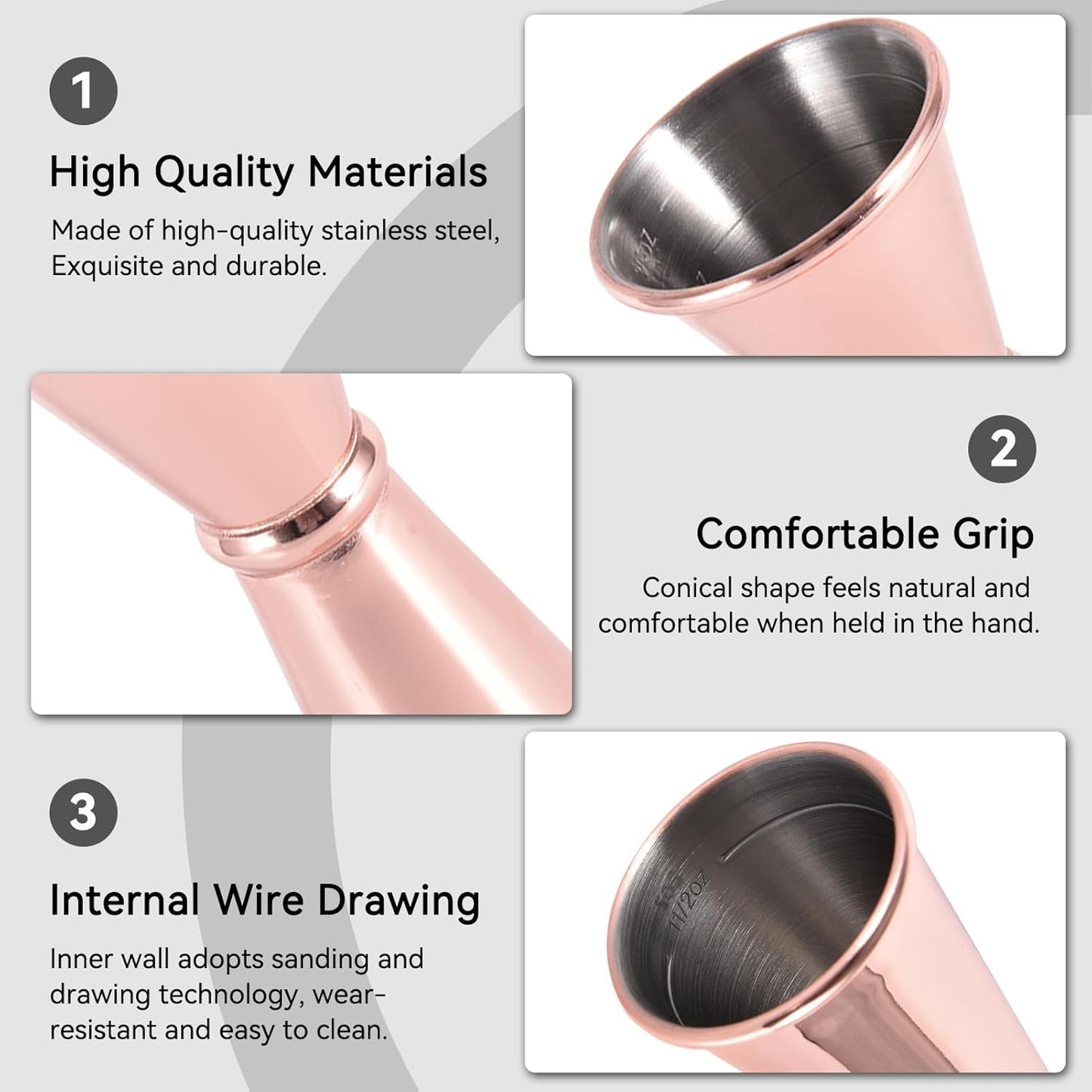 Jigger 2 oz 1 oz Rose Gold Stainless Steel Double Cocktail Shot Measure for Bartending