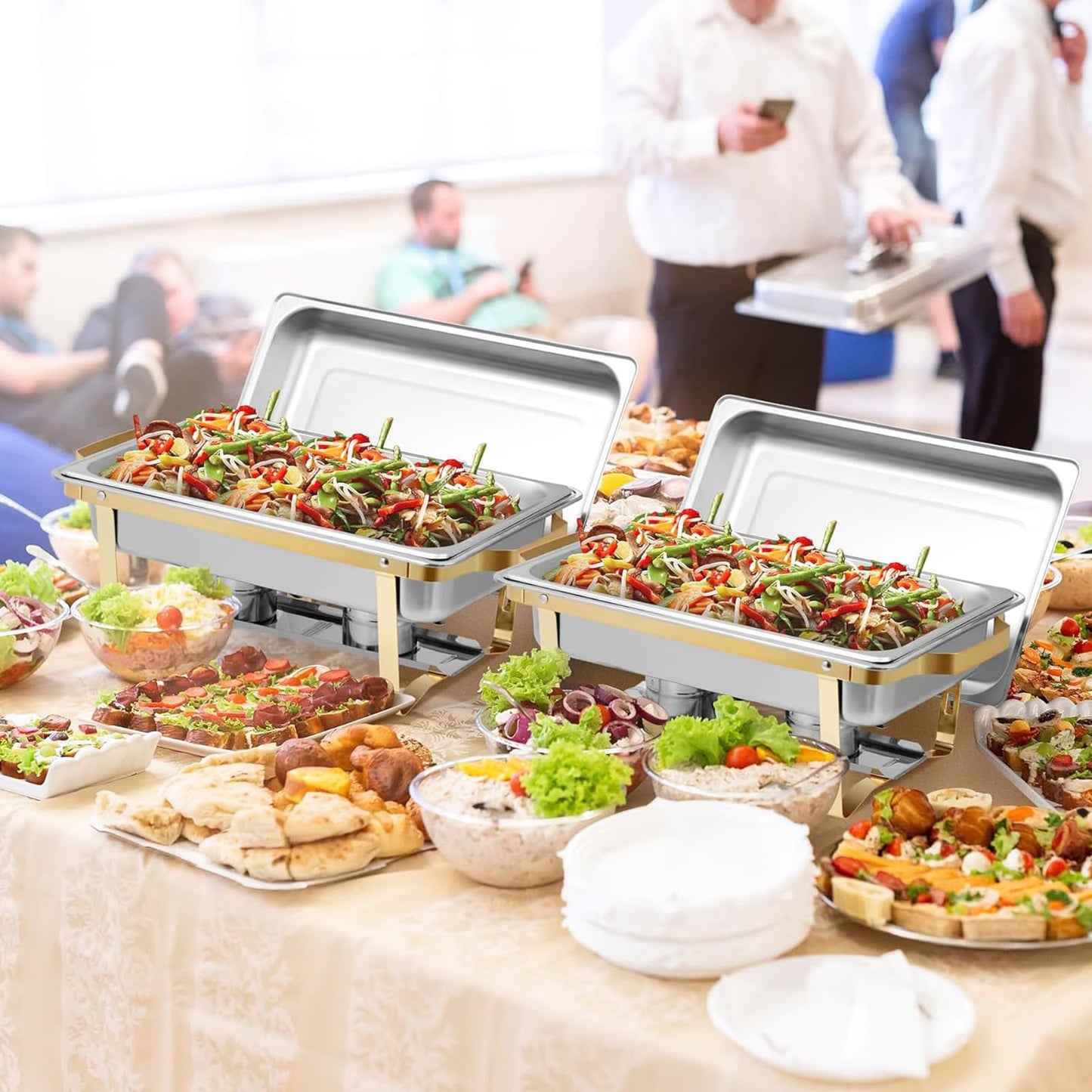 ZephPerton 4 Pack 8QT Chafing Dish Buffet Server, Rectangular Chafing Dish Buffet Set, Stainless Steel Food with Reinforced Frame & Cool-Touch Handle for Party Christmas Family Catering Events
