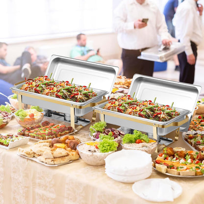 ZephPerton 4 Pack 8QT Chafing Dish Buffet Server, Rectangular Chafing Dish Buffet Set, Stainless Steel Food with Reinforced Frame & Cool-Touch Handle for Party Christmas Family Catering Events