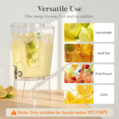 Lifewit 2 Gallon Drink Dispenser for Parties 2 Pcs, Large Plastic Beverage Container for Juice/Tea/Soda with Stand & Ice Core, Clear Lemonade Dispenser with Spigot, BPA Free Water Pitcher for Hosting