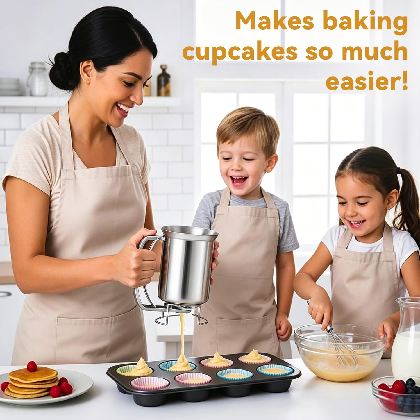 Pancake Dispenser for Batter, Stainless Steel Batter Dispenser, 900ML Funnel Cake Dispenser Batter Pourer for Baking Cupcakes Muffins Crepes Waffles