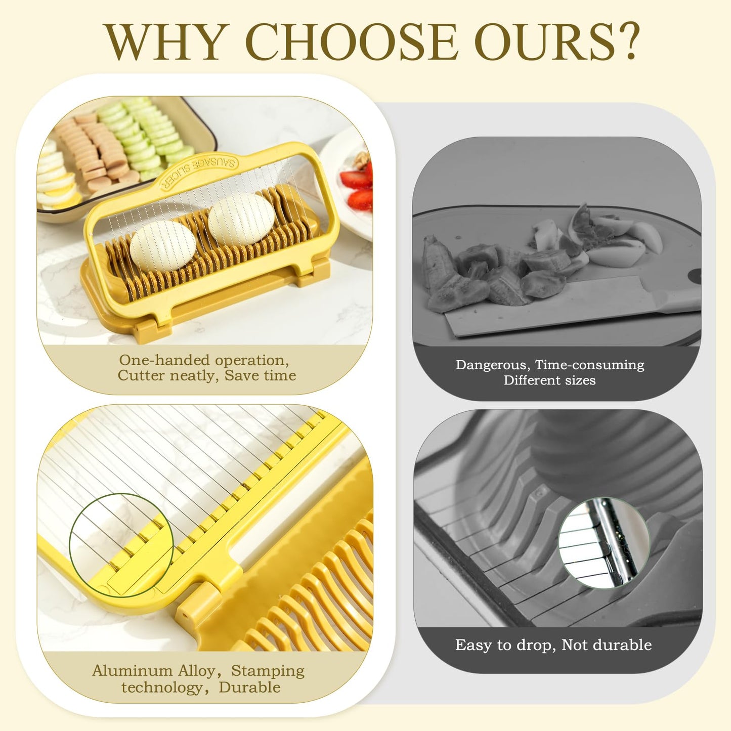 Egg Slicer for Hard Boiled Eggs Banana Slicer, banana Strawberry Mushroom, Aluminium Stainless Steel Wires Heavy Duty Dishwasher Safe