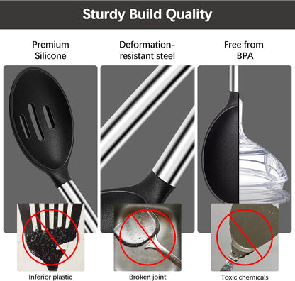 Silicone Spatula Spoon Set, 4 Pack - Solid Turner, Slotted Spatula, and Kitchen Spoons for Cooking and Baking