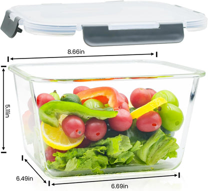 Skiennix Large Glass Storage Containers - 85oz Airtight Food Storage for Meal Prep | BPA Free, Oven Safe