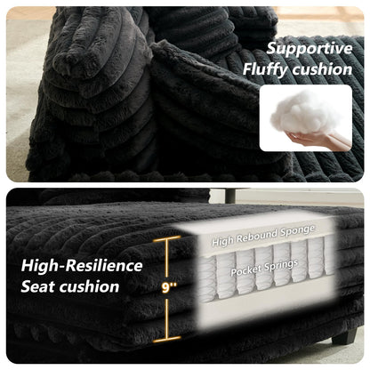Oprisen Oversized Chaise Lounge Chair Indoor, 53 Inch Fluffy Plush Faux Fur Upholstered Sleeper Sofa Bed, Cozy Lazy Couch for Living Room, Bedroom (Black)
