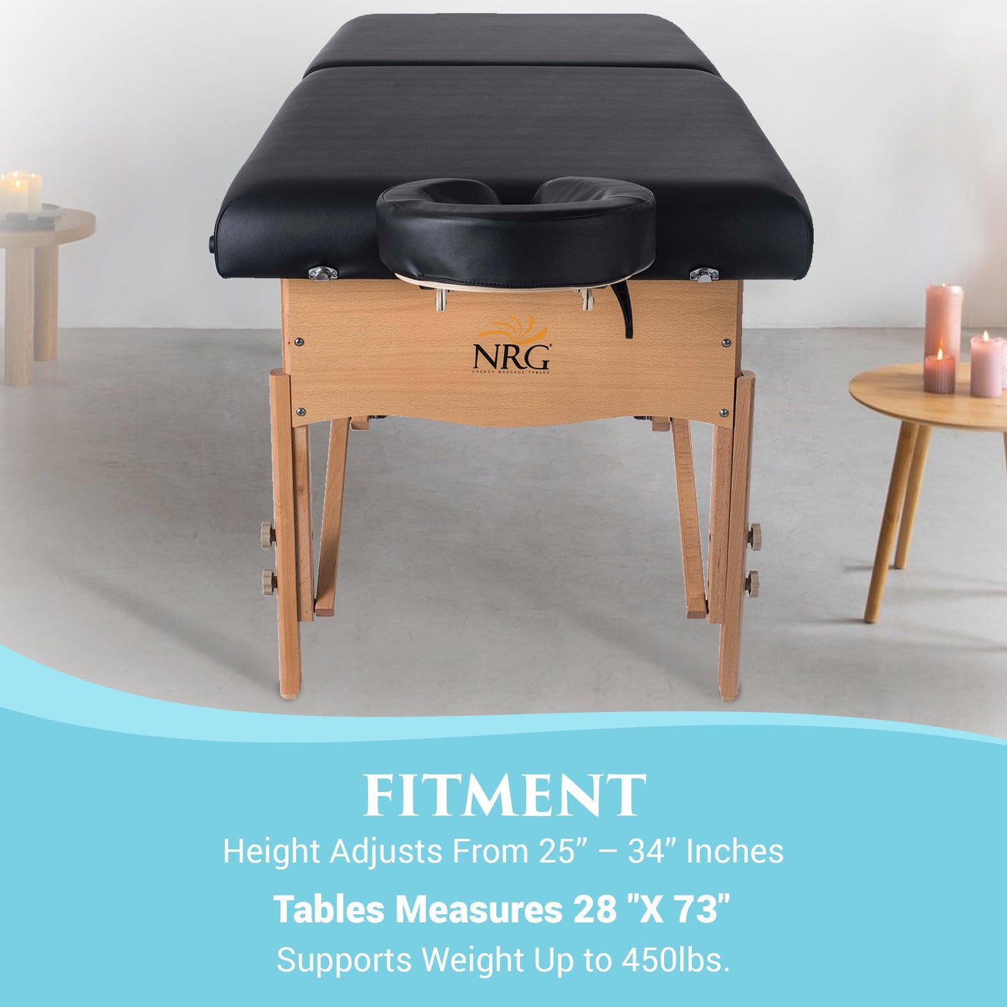 Chi Massage Portable Table Package by NRG - Lightweight, Folding Massage Therapy Table - Ultra Comfortable - Made of Durable White Oak - Premium Headrest with Cushion, Carry Case - Color Black