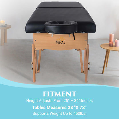 Chi Massage Portable Table Package by NRG - Lightweight, Folding Massage Therapy Table - Ultra Comfortable - Made of Durable White Oak - Premium Headrest with Cushion, Carry Case - Color Black