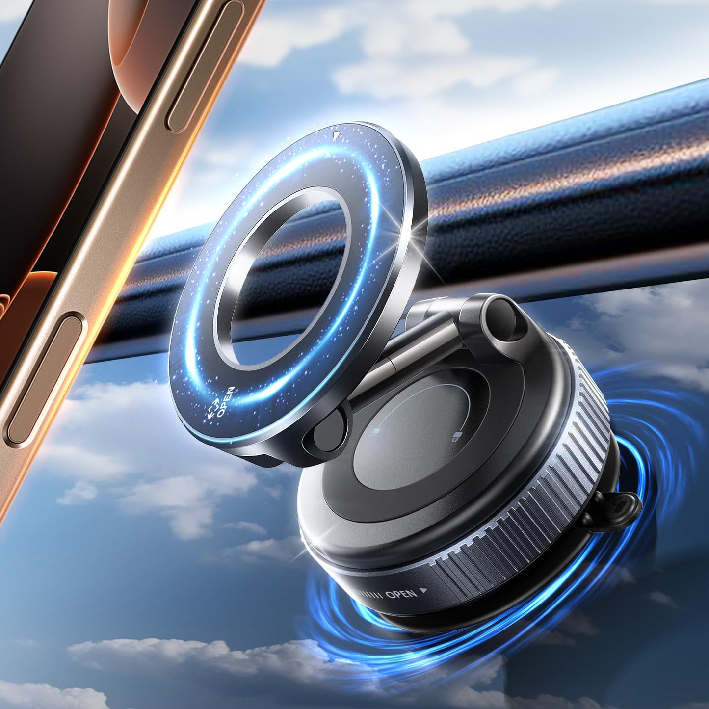 Vacuum Magnetic Phone Holder for Car,Suction Cup Car Phone Mount for Mag safe,Foldable Magnetic Phone Stand[89+LBS Strongest Suction&2800gf Magnetic]360°Adjustable Swivel Lock,for Your Car/Gym/Mirror