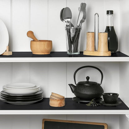 Black Shelf Liners for Kitchen Cabinets - Non-Adhesive Waterproof Washable Drawer Mat Liner for Bathroom and Pantry