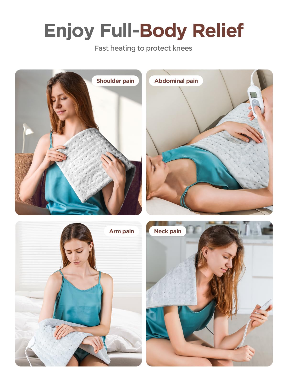 Heating Pad for Back & Cramps Relief,Electric Heat Pad Fast Heat,6 Level Heat Setting,3 Level Timming,Auto Shut Off, Machine Washable,Suitable for Back,Neck,Abdomen Pain Relief (Dark Grey, 17''×33'')