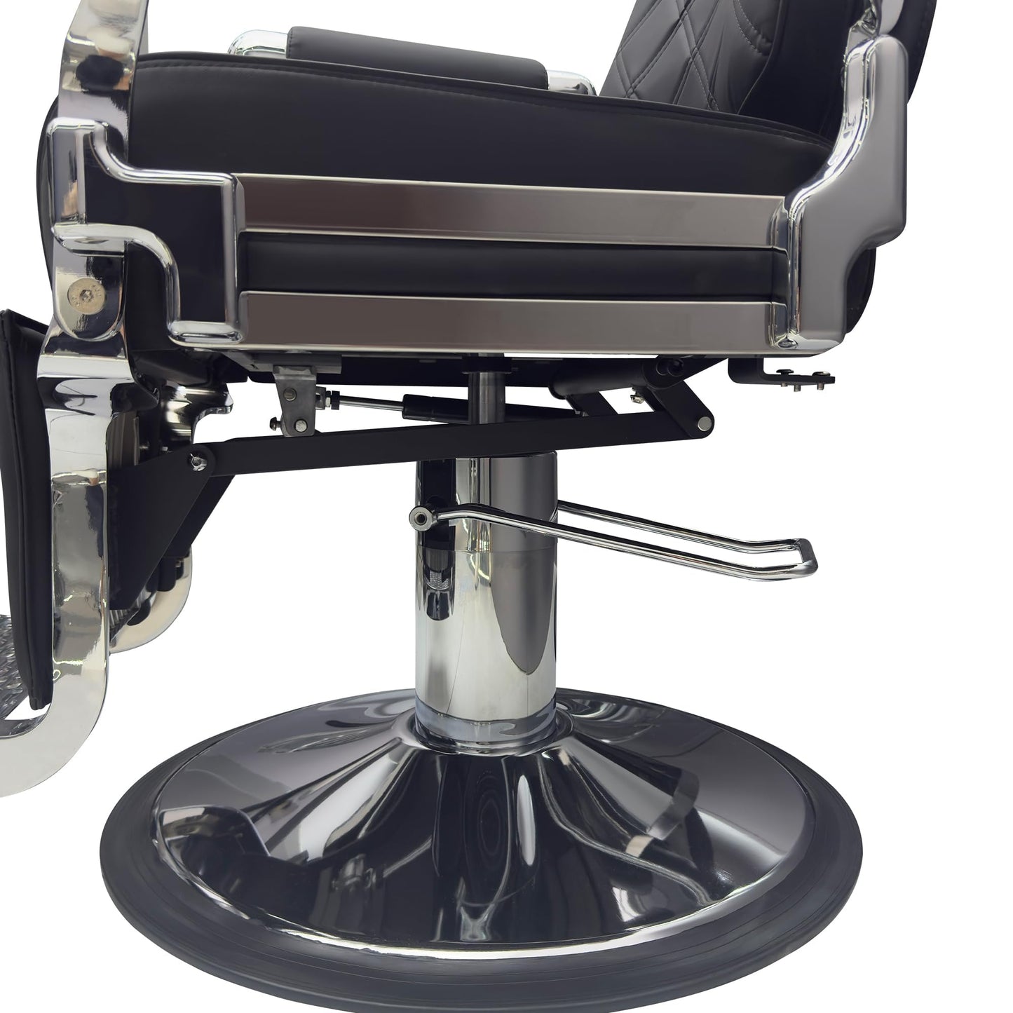 MyS Heavy Duty Barber Chair – 700 lbs Capacity Industrial Hydraulic Reclining Salon Chair, 135° Reclining with Stainless Steel Leather (Silver)