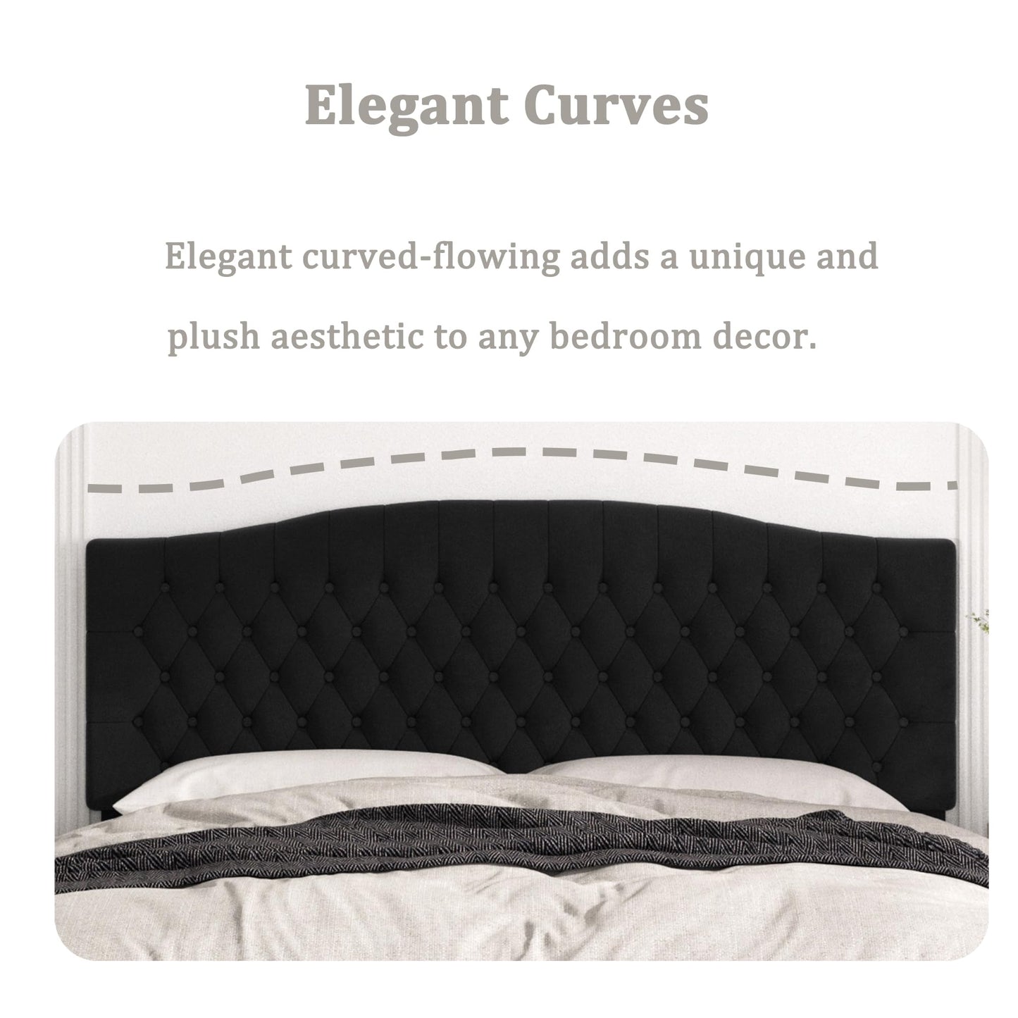 Befurtori King Headboard Only, Upholstered Headboard King for Adjustable Bed Velvet Tufted Wall Mounted Head Board with Solid Wood Legs Head Board, Black