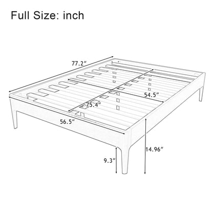 Merax Full Size Solid Dry Bamboo Wood Platform Bed, Mid-Century Minimalist 15" High Bed Frame with Wood Slat Metal Support, No Box Spring Needed, Easy Assembly (No Headboard), Brown