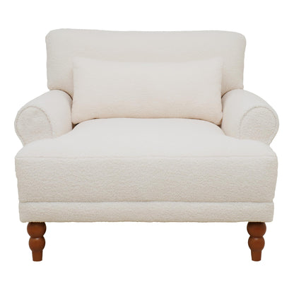 Merax Accent Chair with Circular Armrests, Upholstered Armchair Single Sofa with Vintage Roman Column Legs for Living Room, Bedroom, Study, Ergonomic Lumbar, Boucle, Beige