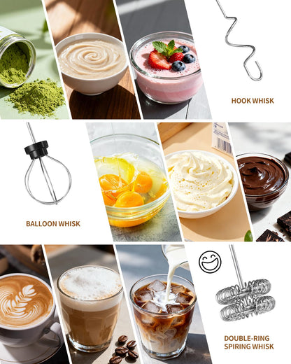 CIRCLE JOY Rechargeable Handheld Milk Frother Wand with 3 Variable Speeds, 3 Whisks and Storage Box, Electric Drink Mixer for Latte, Cappuccino, Hot Chocolate, Eggs and Protein Powder, Black