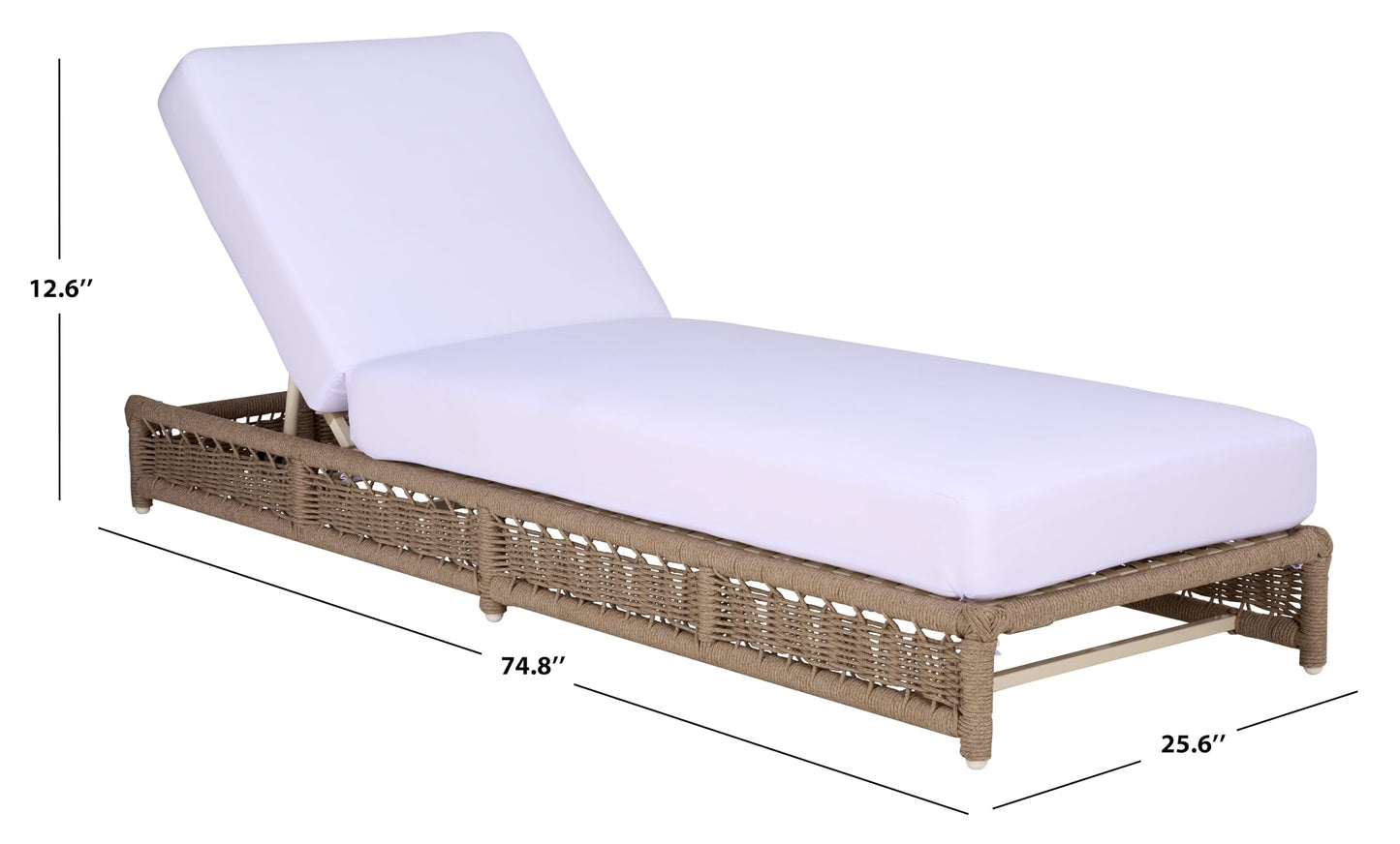 SAFAVIEH Outdoor Patio Furniture Collection – Callan Heather Tan Rope & White Cushion Lounger, Fully Assembled Outdoor Chaise, Modern Low-Profile Design (PAT7547A)