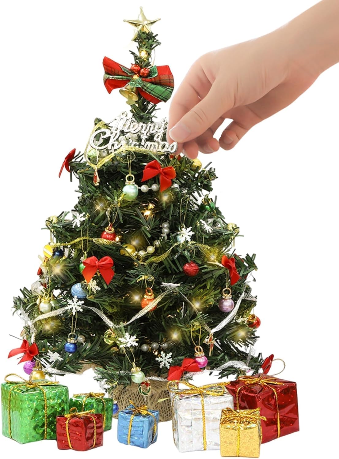 12 inch 1/6 1/12 iLAND Mini Christmas Tree with Lights Small Christmas Table Decorations Fits Office Desk Shelf Van