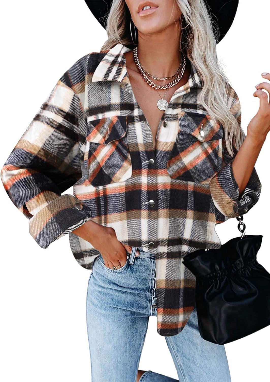 AUTOMET Womens Fall Outfits Fashion Clothes Shackets Flannel Plaid Button Down Long Sleeve Shirts Jackets