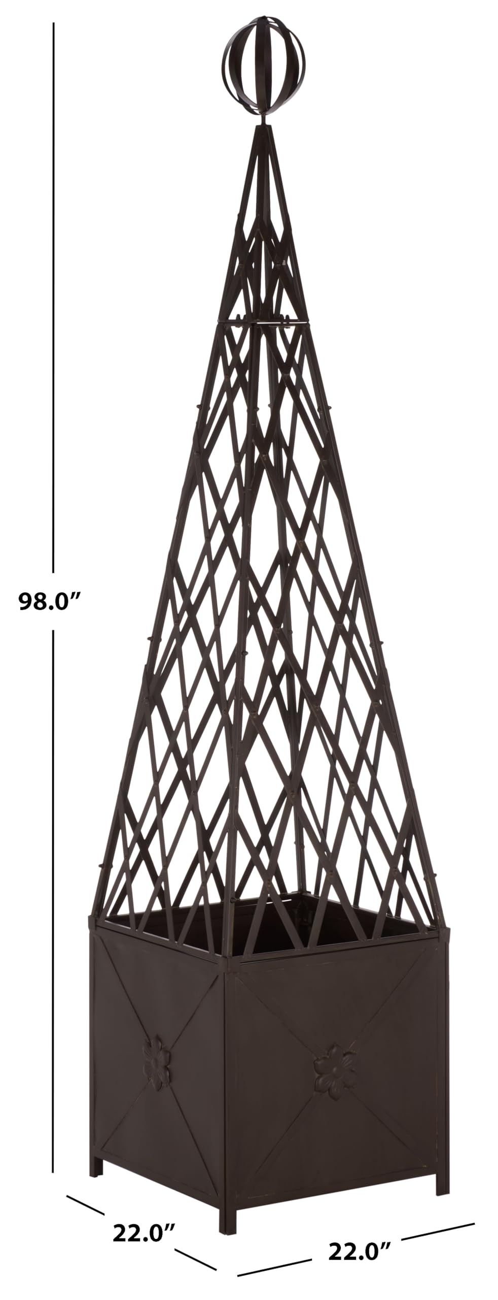 SAFAVIEH Outdoor Patio Furniture Collection - Caledonia Brown Iron Trellis Planter, Tall Weather-Resistant Garden Box (PAT5048B)