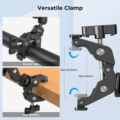 SMALLRIG 22" Magic Arm w Clamp, Overhead Phone Mount, Flexible Desk Camera Mount, Articulating Friction Boom Arm w Thread Adapter, for POV Shot, Light, Webcam, Mic, Action Camera, for Content Creators