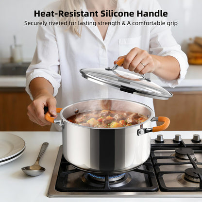 Ciwete Stainless Steel Stock Pot, 5.2 Quart Soup Pot with Lid, Heavy-Duty Thick Bottom Induction Cooking Pot for Pasta, Stew & Simmering, Even Heating, Compatible with All Cooktops, Dishwasher Safe