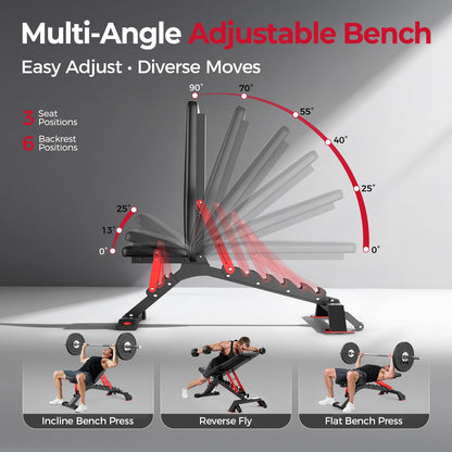 FLYBIRD WB7 Weight Bench, Commercial Grade Adjustable Weight Bench - 1300LBS Workout Bench for Home Gym, Flat Incline Bench Press Heavy Duty Bench with 34'' Extra-Long Backrest and Easy-Roll Wheels