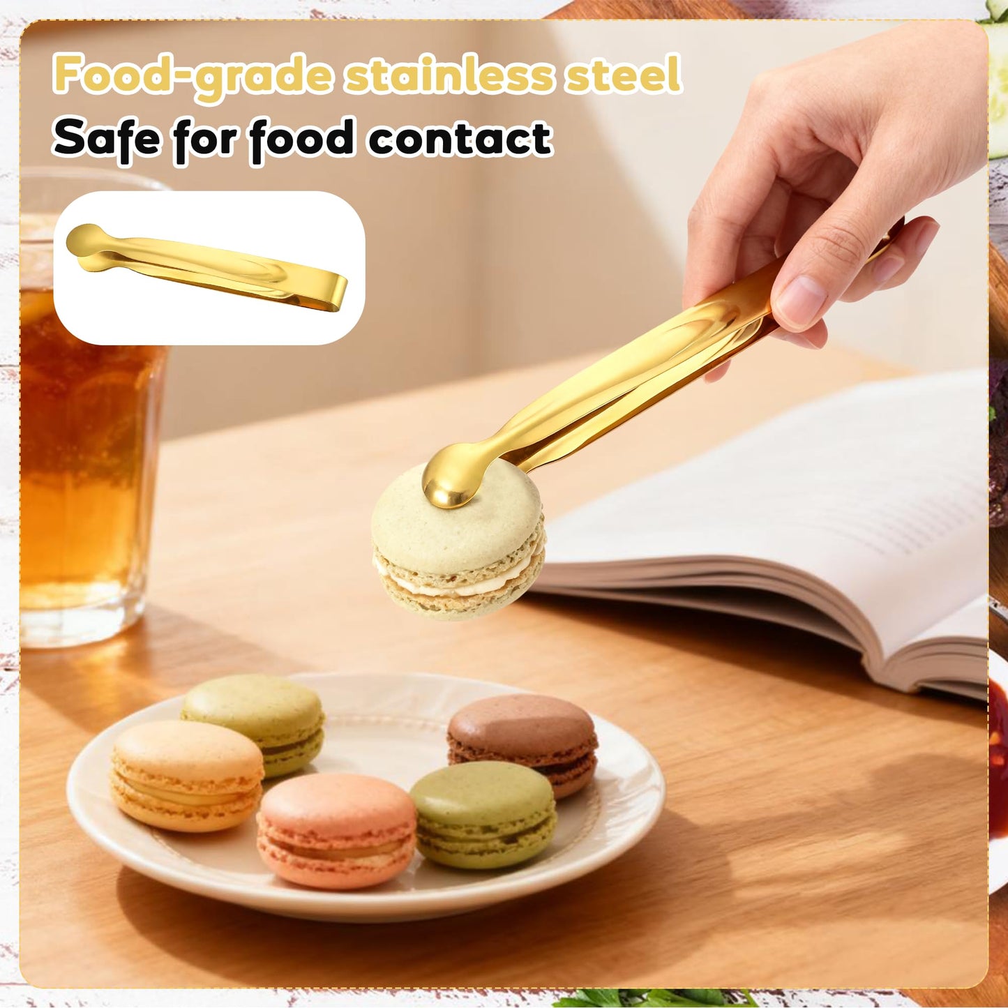 12Pcs Mini Tongs Stainless Steel Food Tong 6" 7" Gold tongs for Serving Food Small Buffet Tong for Appetizers, Tea Party, Coffee Bar, Charcuterie Board, Salad, Kitchen Cooking Tools