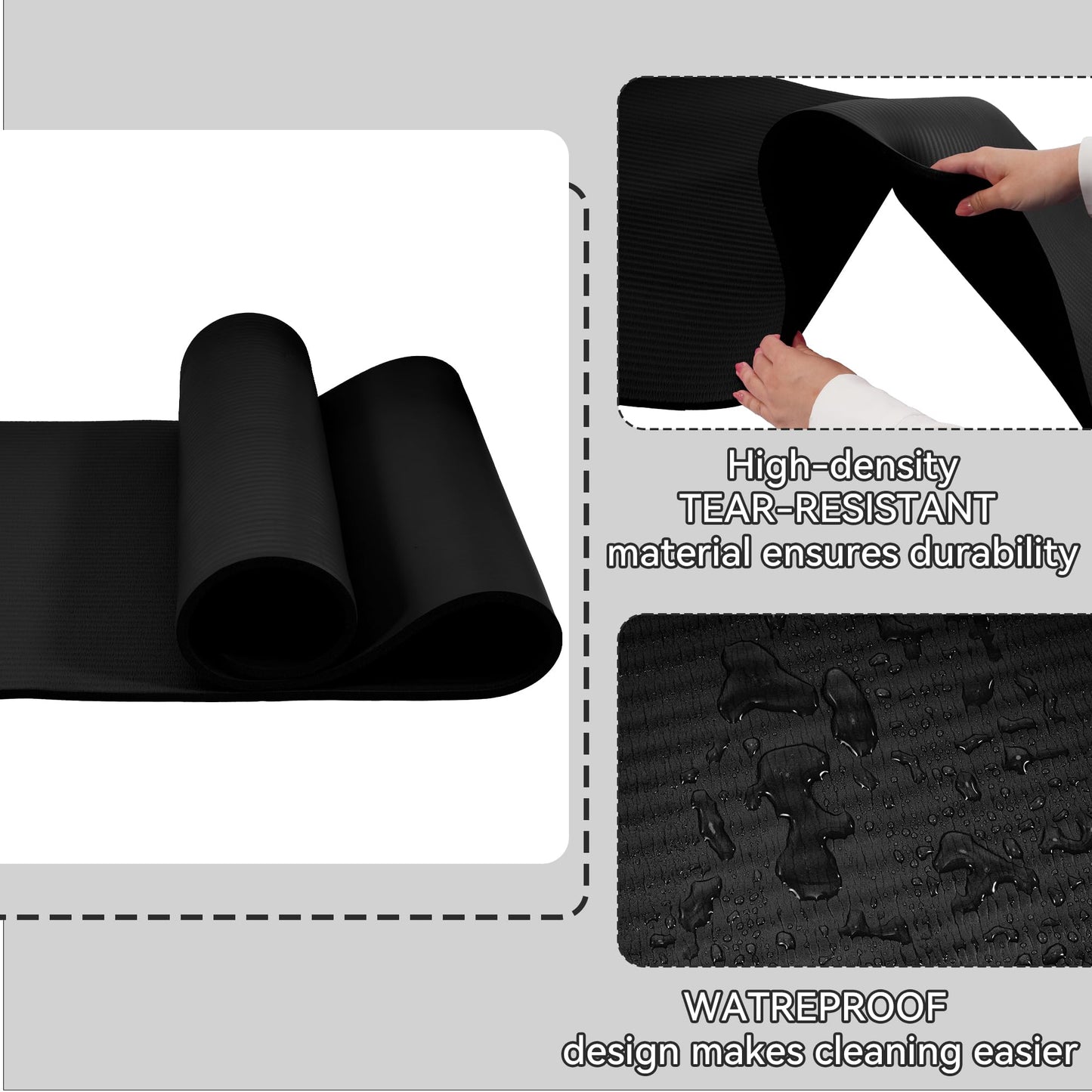 Fitvids All Purpose 1/2-Inch Extra Thick High Density Anti-Tear Exercise Yoga Mat with Carrying Strap, Black