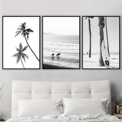 VLOLIFE Black and White Coastal Surfing Landscape Posters and Prints, Unframed Canvas Painting Home Decor 16X24inchX3
