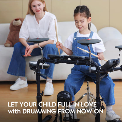 HAMPBACK MK-0 PRO Electric Drum Set with 7'' Mesh Drum Pads, 8'' Full Rubber Cymbals, 5'' Bass Drum, 12 Kits and 68 Authentic Sounds, USB MIDI, Throne, Sticks, Headphone, Suitable for Beginners & Kids