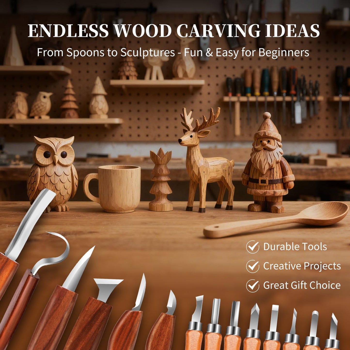 YOYUPETA Wood Carving Tools, 34-Piece Professional Whittling & Carving Kit Set with Walnut Handle Knives, Detail Gouges, Sharpening Stone, Acrylic Paints, Brushes, Palette & Gloves for Adult Hobbyists
