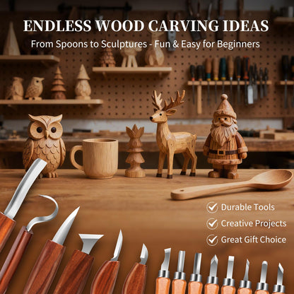 YOYUPETA Wood Carving Tools, 34-Piece Professional Whittling & Carving Kit Set with Walnut Handle Knives, Detail Gouges, Sharpening Stone, Acrylic Paints, Brushes, Palette & Gloves for Adult Hobbyists