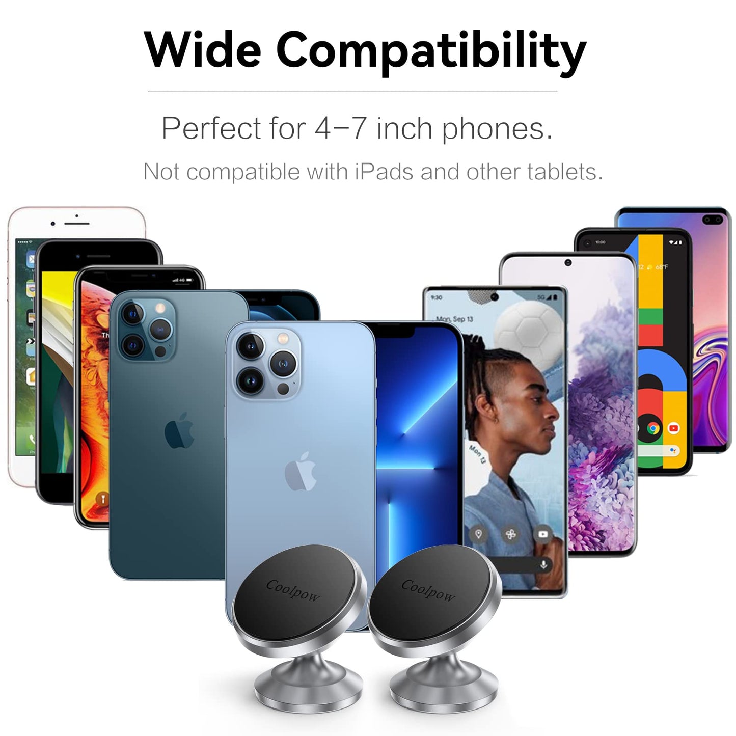 Coolpow【2 Packs 】Magnetic Phone Holder for car【Strong Magnet】phone holders for your car phone holder Mount for Car【4 Metal Plate】Universal Dash cell phone car mount for iphone Samsung car accessories